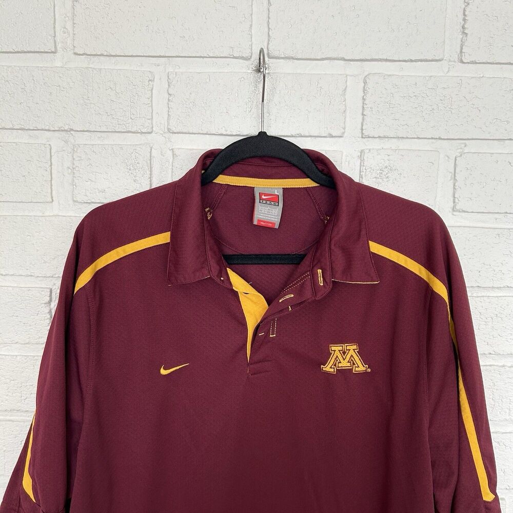 Vintage Minnesota Gophers Polo Shirt Nike Fit Dry Mens Large Red Yellow